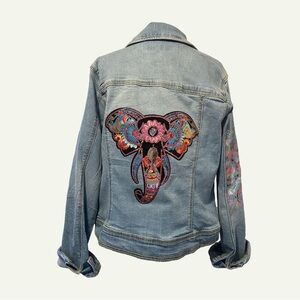 Embroidered Denim Jacket with Elephant Design